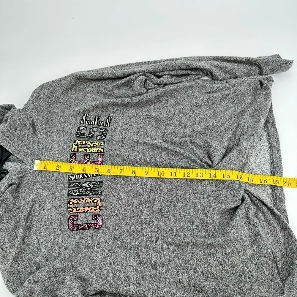 CONVERSE Girl’s Gray Soft Front-Tied Long Sleeve Hoodie Mixed Print Logo Size XL